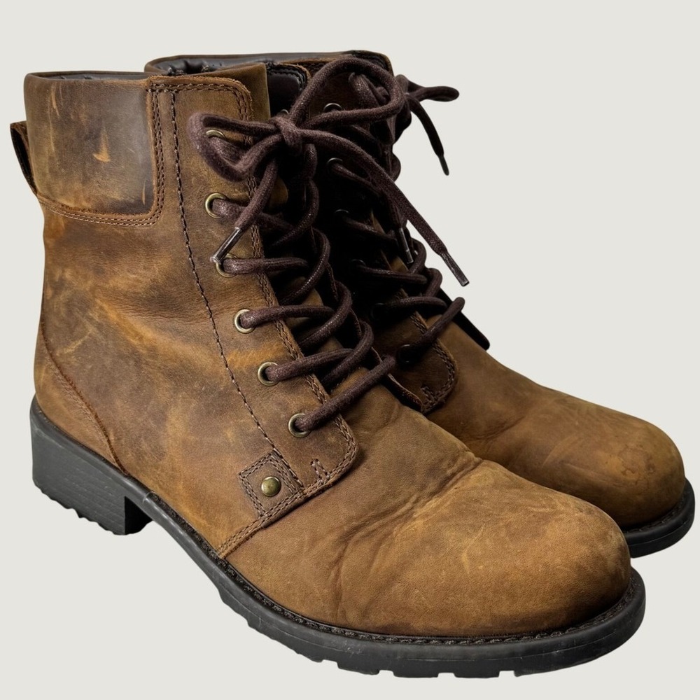 Clarks Orinoco Spice Boots Womens 9 Brown Leather Lace Up Side Zip Gorpcore